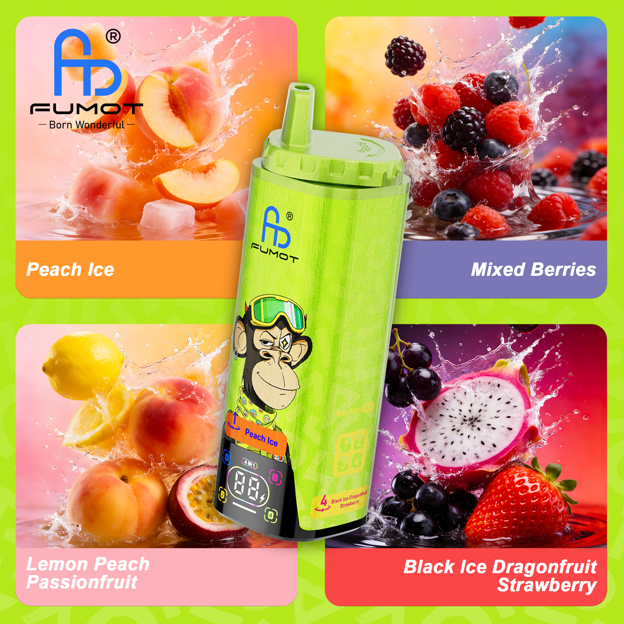 Peach Ice & Mixed Berries & Lemon Peach Passionfruit & Black Ice Dragonfruit Strawberry