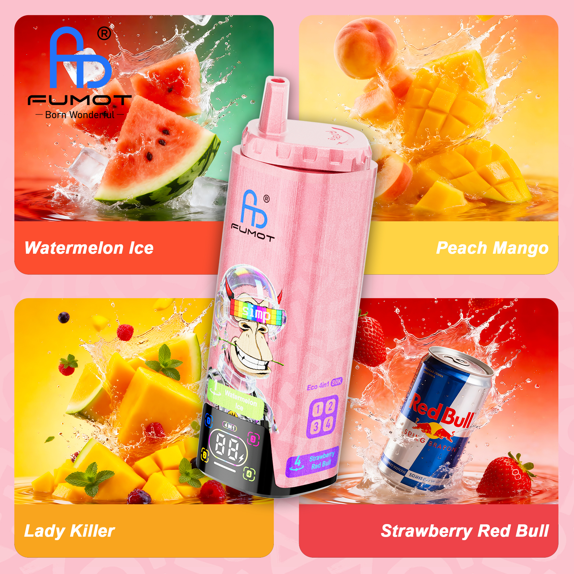 Watermelon Ice & Peach Mango & Lady Killer & Strawberry Red Bull